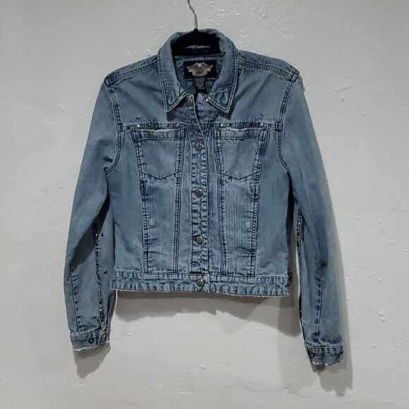 Vintage Y2K Harley-Davidson Jean Jacket With Embroidery & Studs - Picture 2 of 16